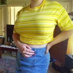 Striped Yellow Cropped T-Shirt